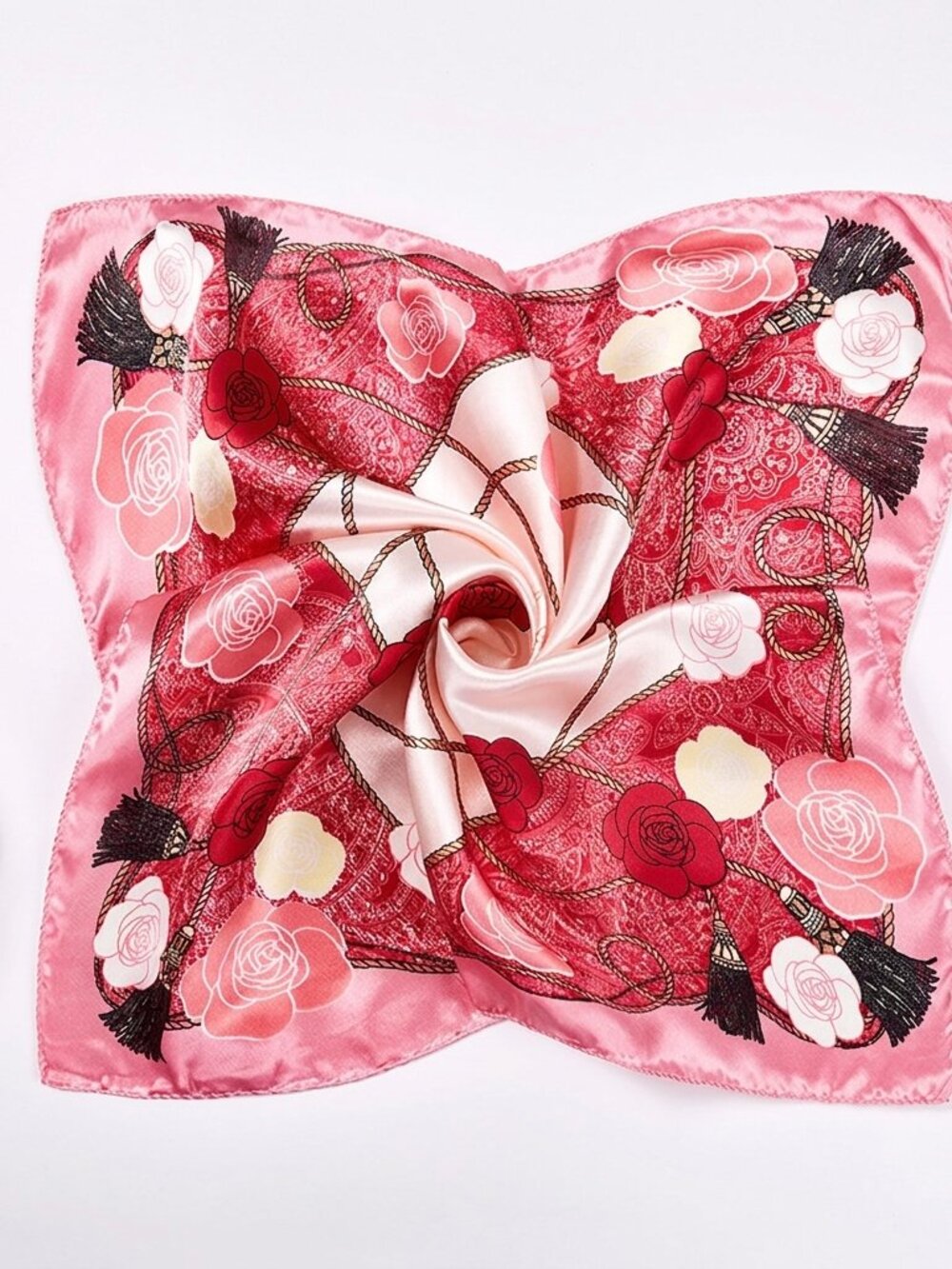2/$30 NWT Pink Rose Floral Silk Satin Square Scarf Hair Bandana Neck Wrap 50CM